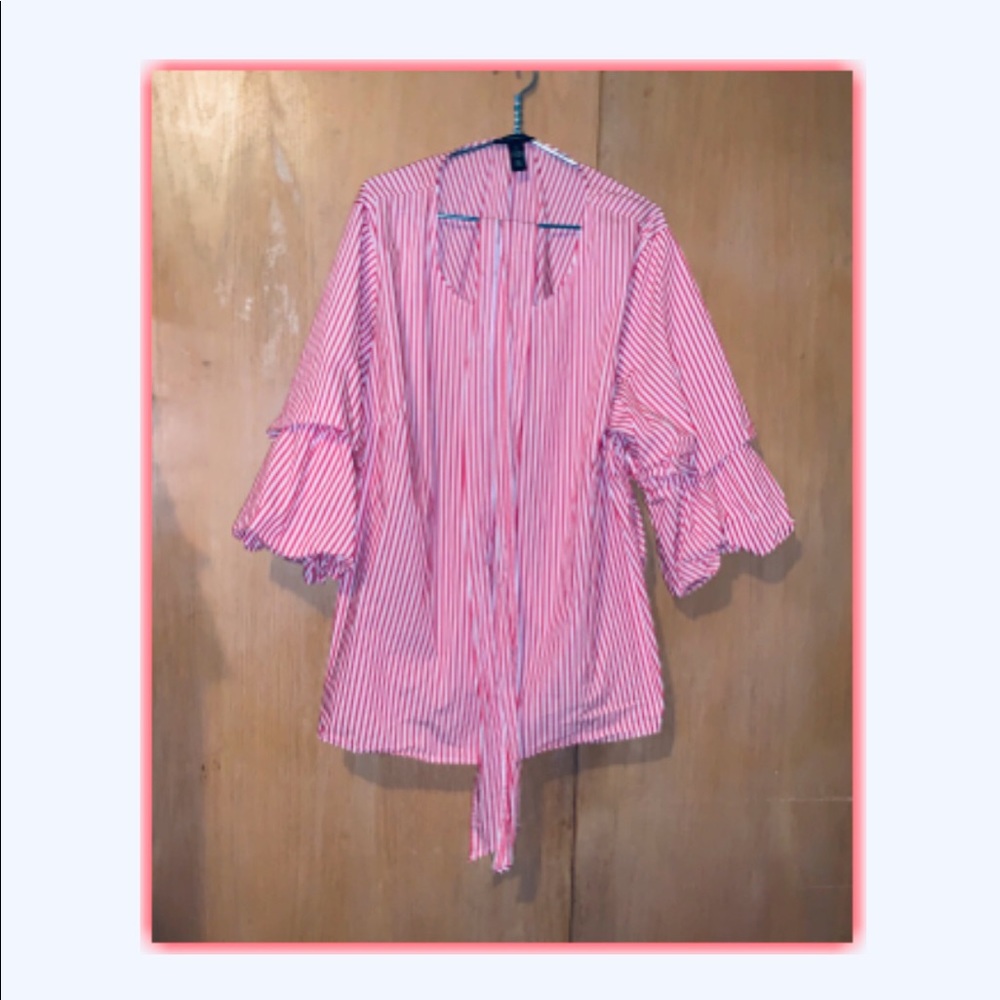 Red and white two tier blouse